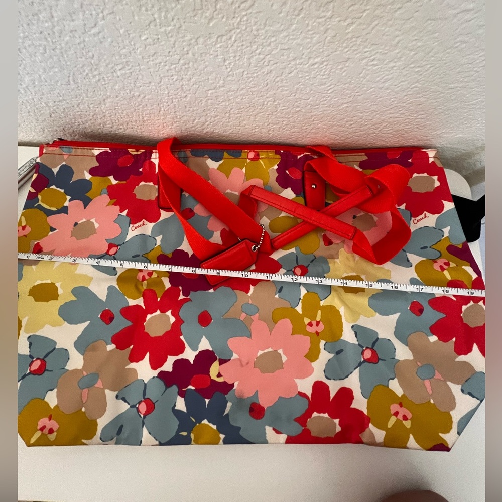 Coach Floral Nylon Tote and Pouch Set - Red, Pink, Blue, Mustard, Cream - Picture 7 of 7